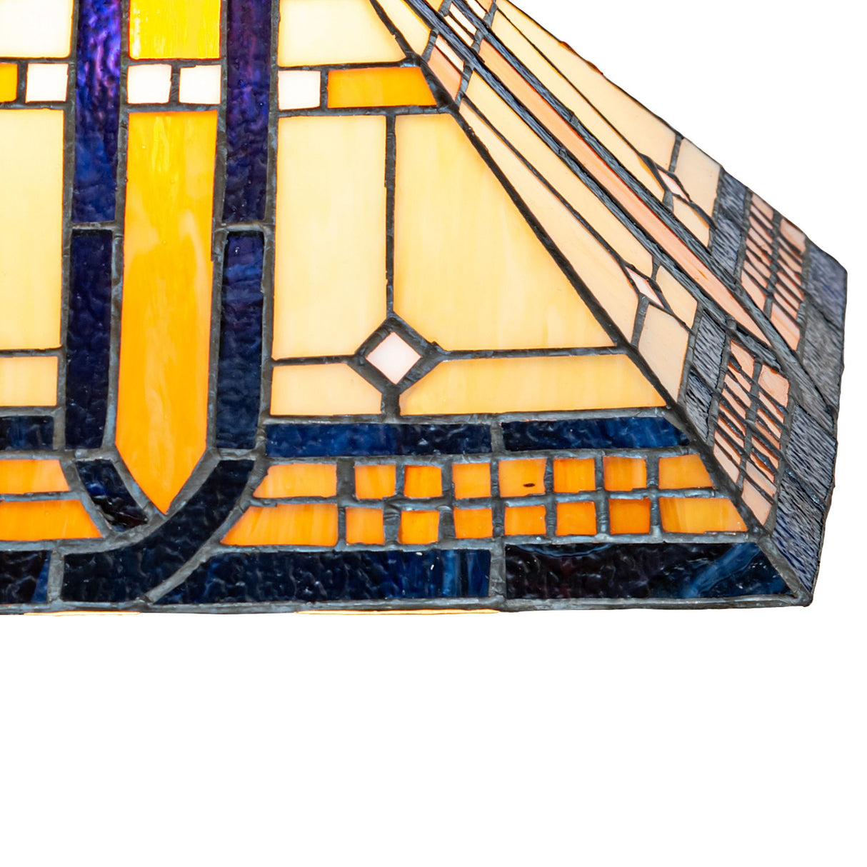 Close-up of intricate geometric patterns in the Sierra Prairie Mission shade.