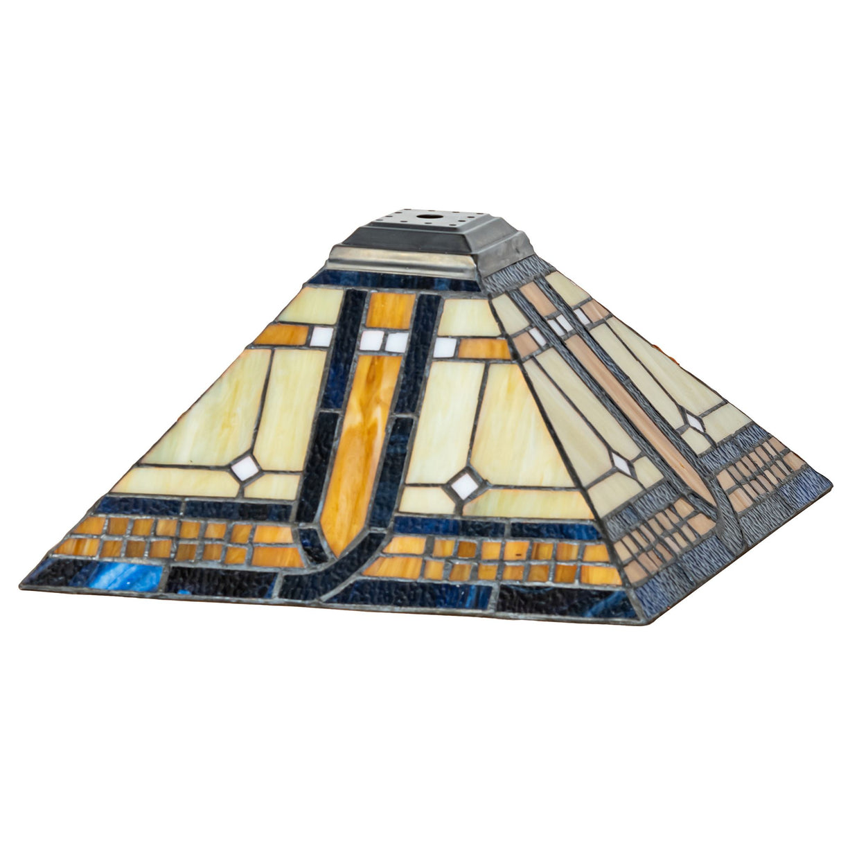 Detailed side view of the Sierra Prairie Mission stained glass shade.