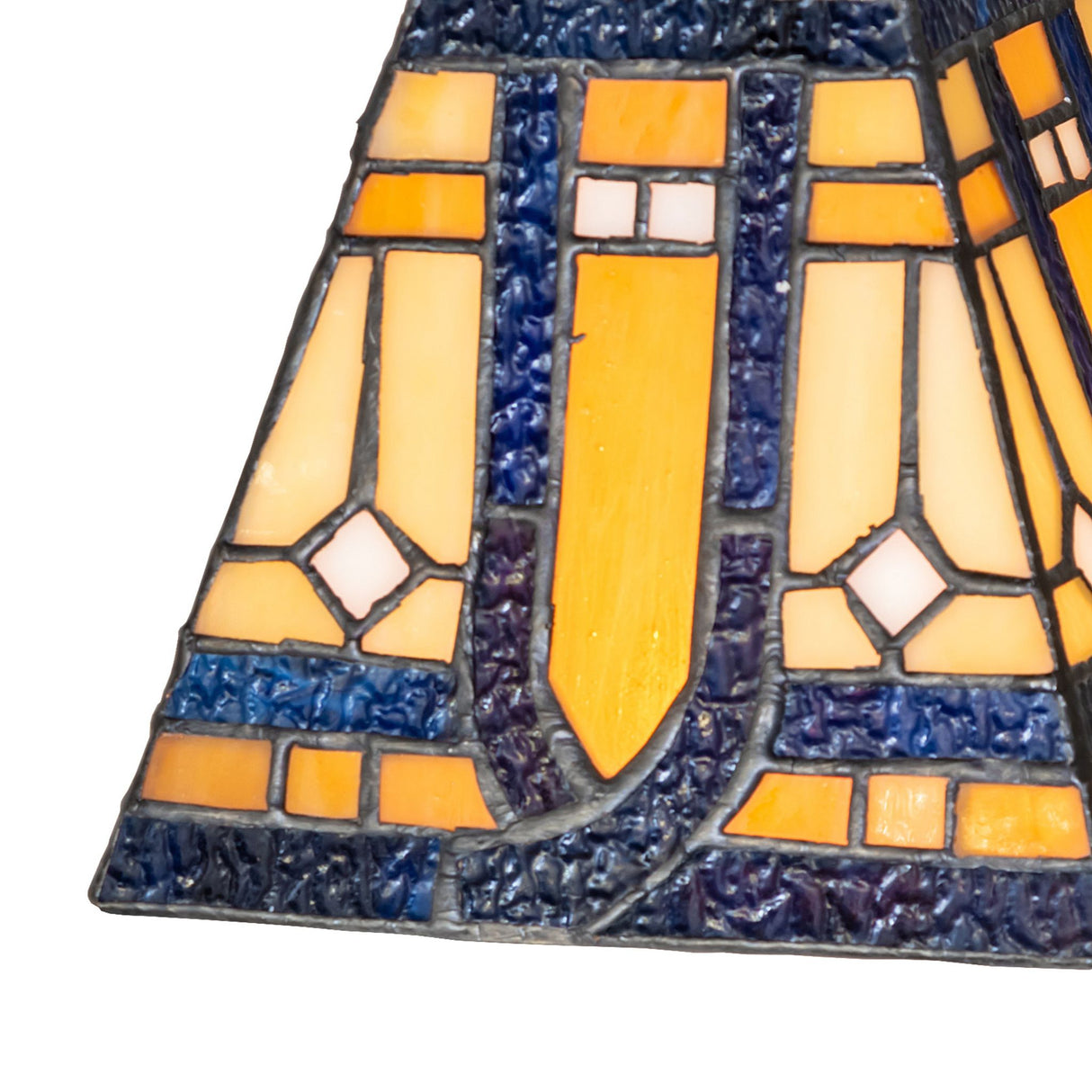 Close-up side view of Sierra Prairie Mission glass shade detailing.