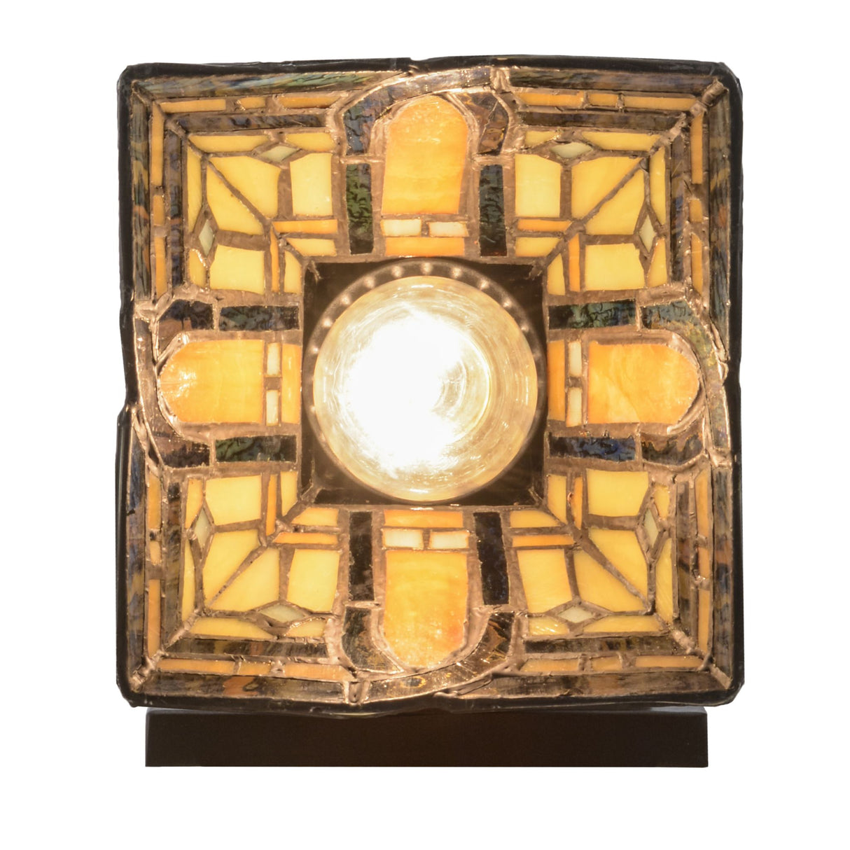 Bottom view of Sierra Prairie Mission sconce showing intricate stained glass.