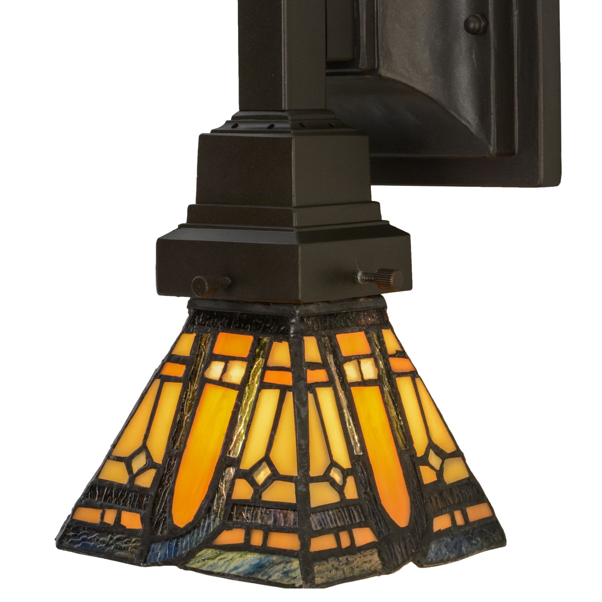 Artistic Prairie Mission stained glass sconce with timeless geometric pattern.