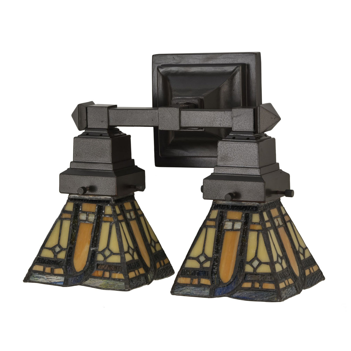 Side view of Sierra Prairie Mission wall sconce showcasing geometric art glass design.