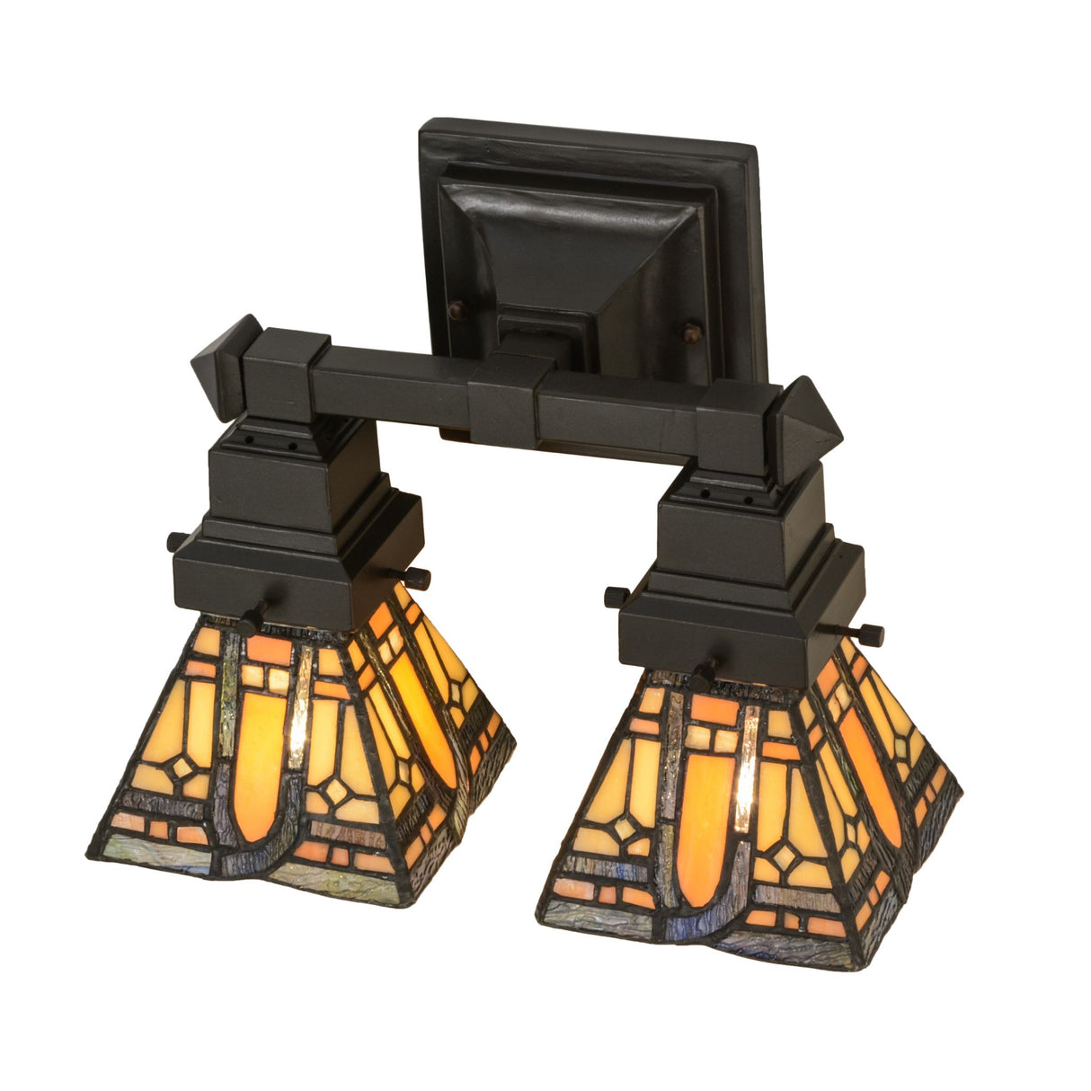 Top view of Sierra Prairie Mission wall sconce showing stained glass patterns.