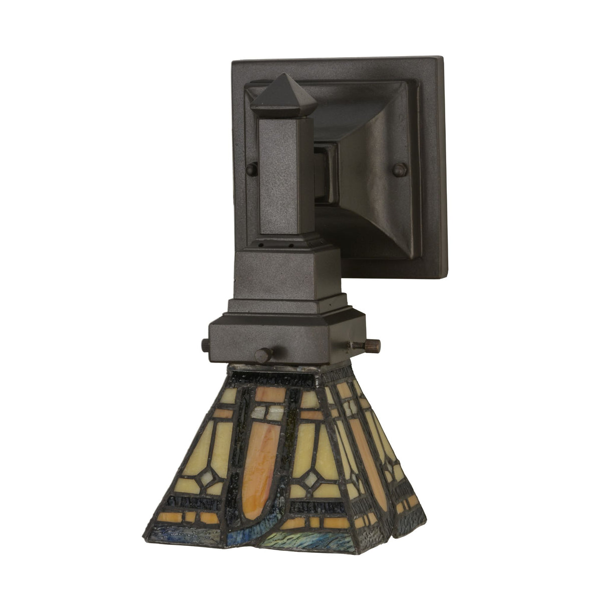Sierra Prairie Mission Wall Sconce with unlit handcrafted stained glass.