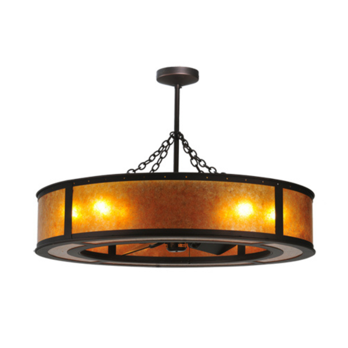 Slight angled view showing mica panels and fan integration.