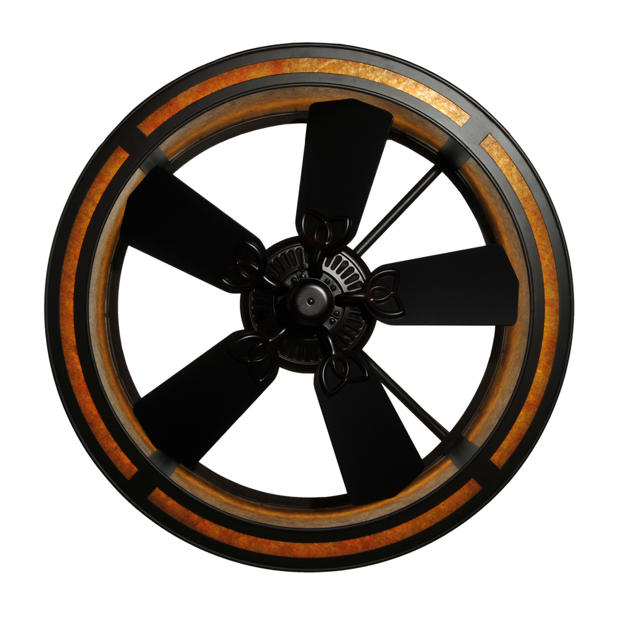 Bottom view showing fan blades and mica diffuser ring