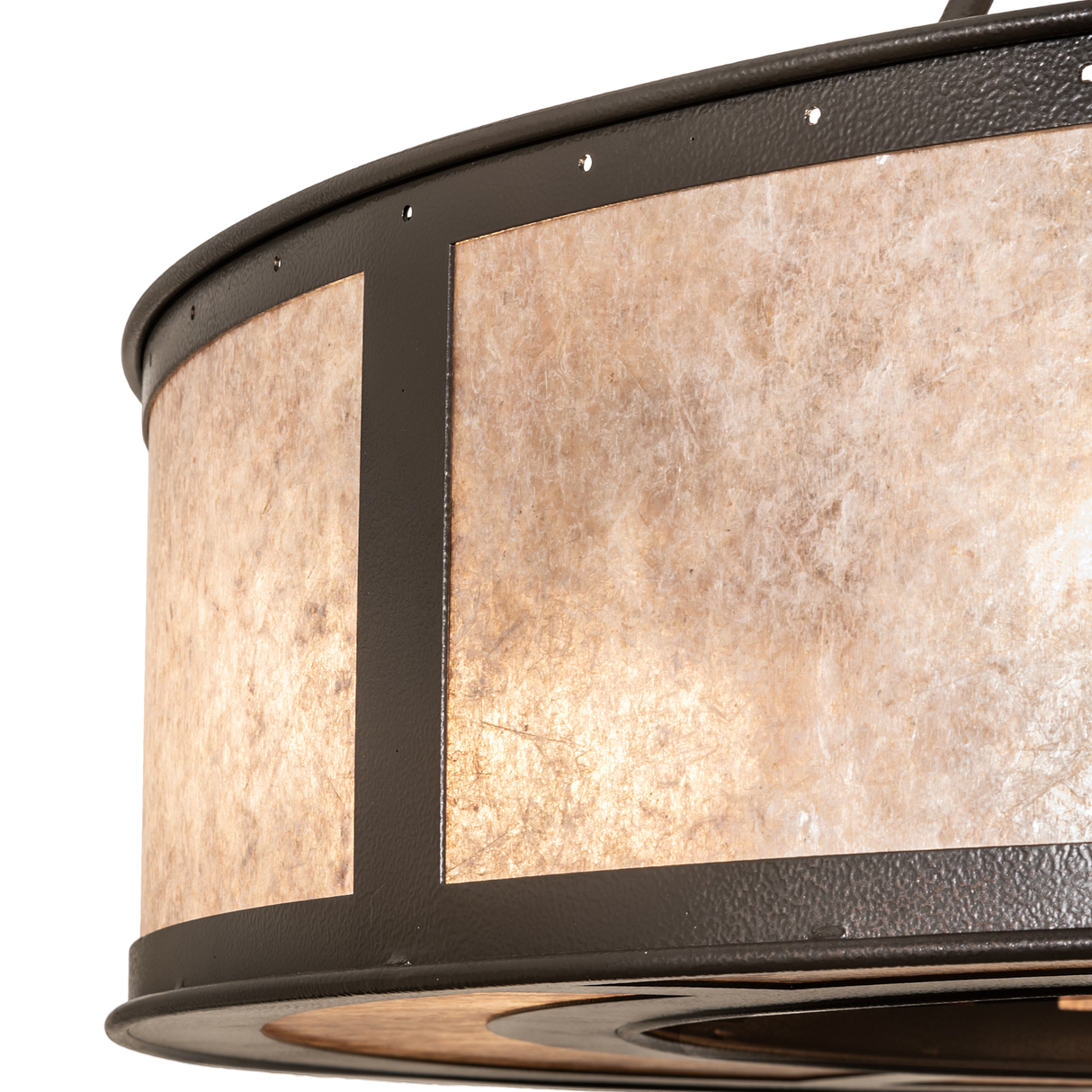 Closeup of Silver Mica diffuser panel and metal trim texture.