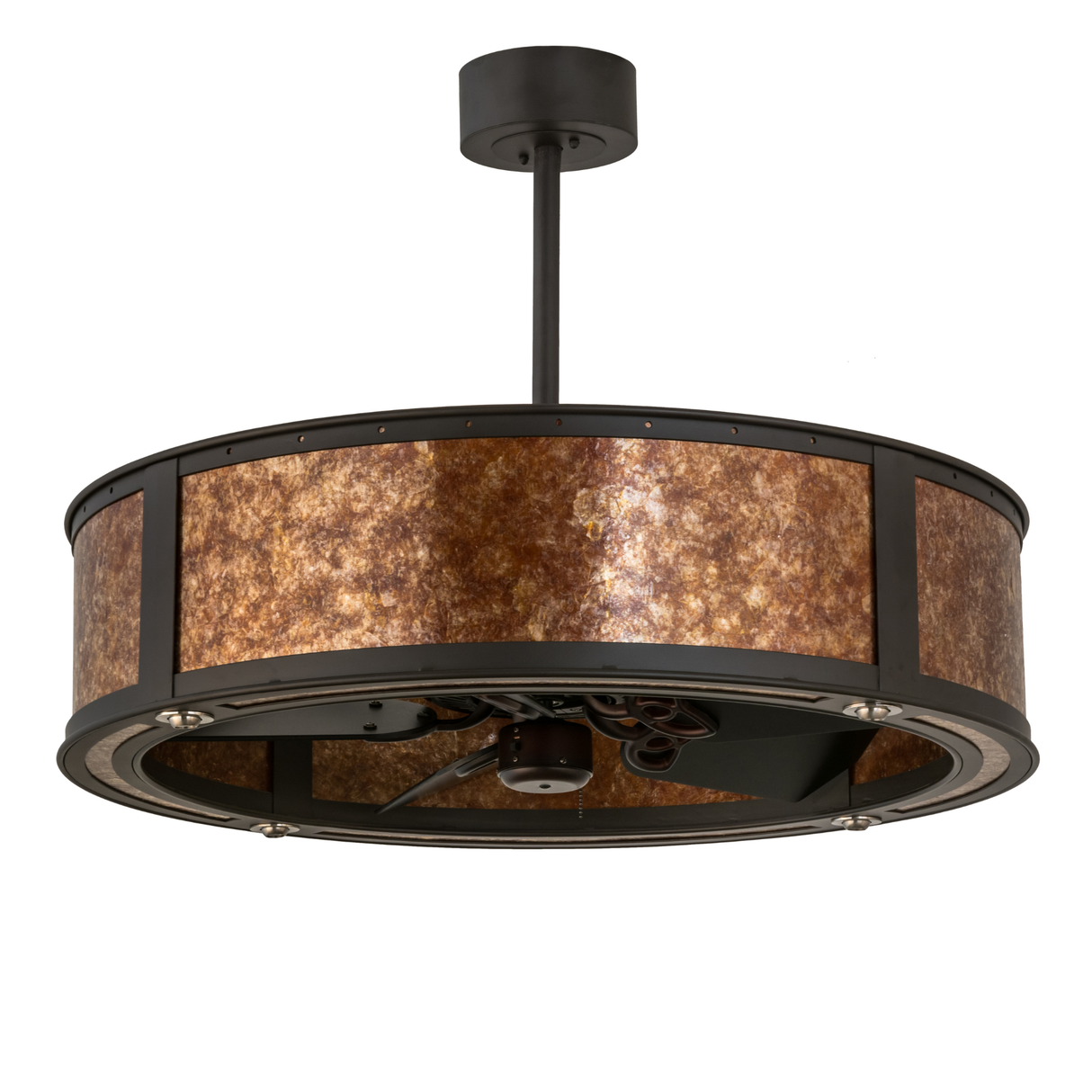Front angle unlit view of Smythe Craftsman Chandel-Air with brown mica and bronze frame.