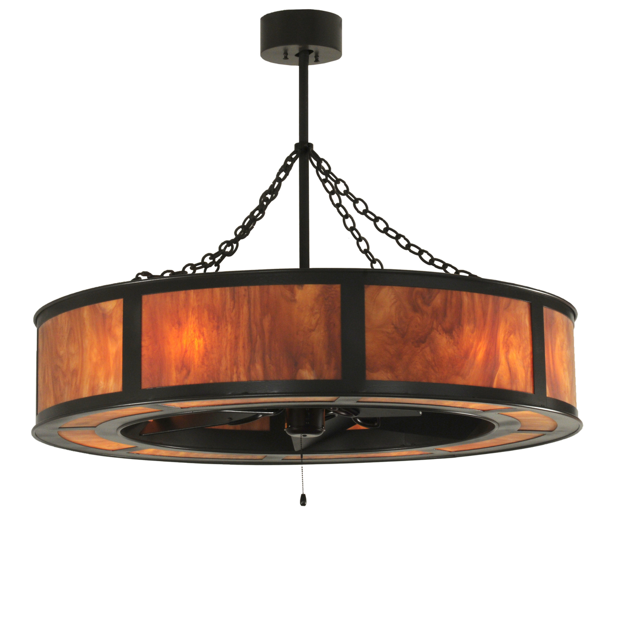 Smythe Craftsman Chandel-Air glowing warmly with Ambra Siena Idalight shade.