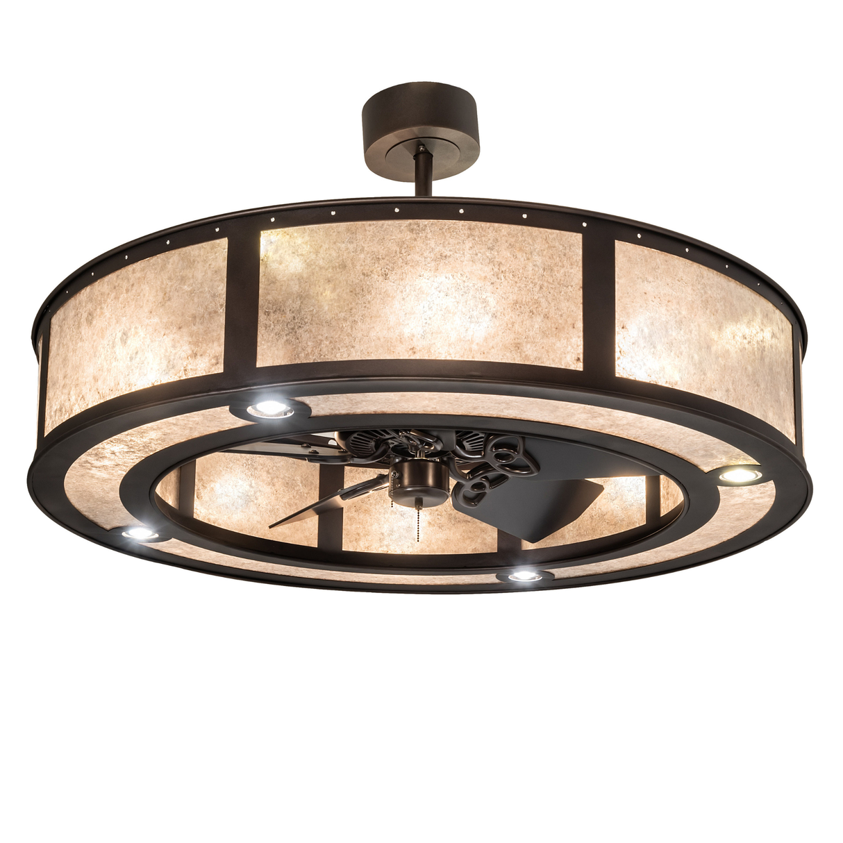 Smythe Craftsman Chandel-Air glowing with Silver Mica diffuser.