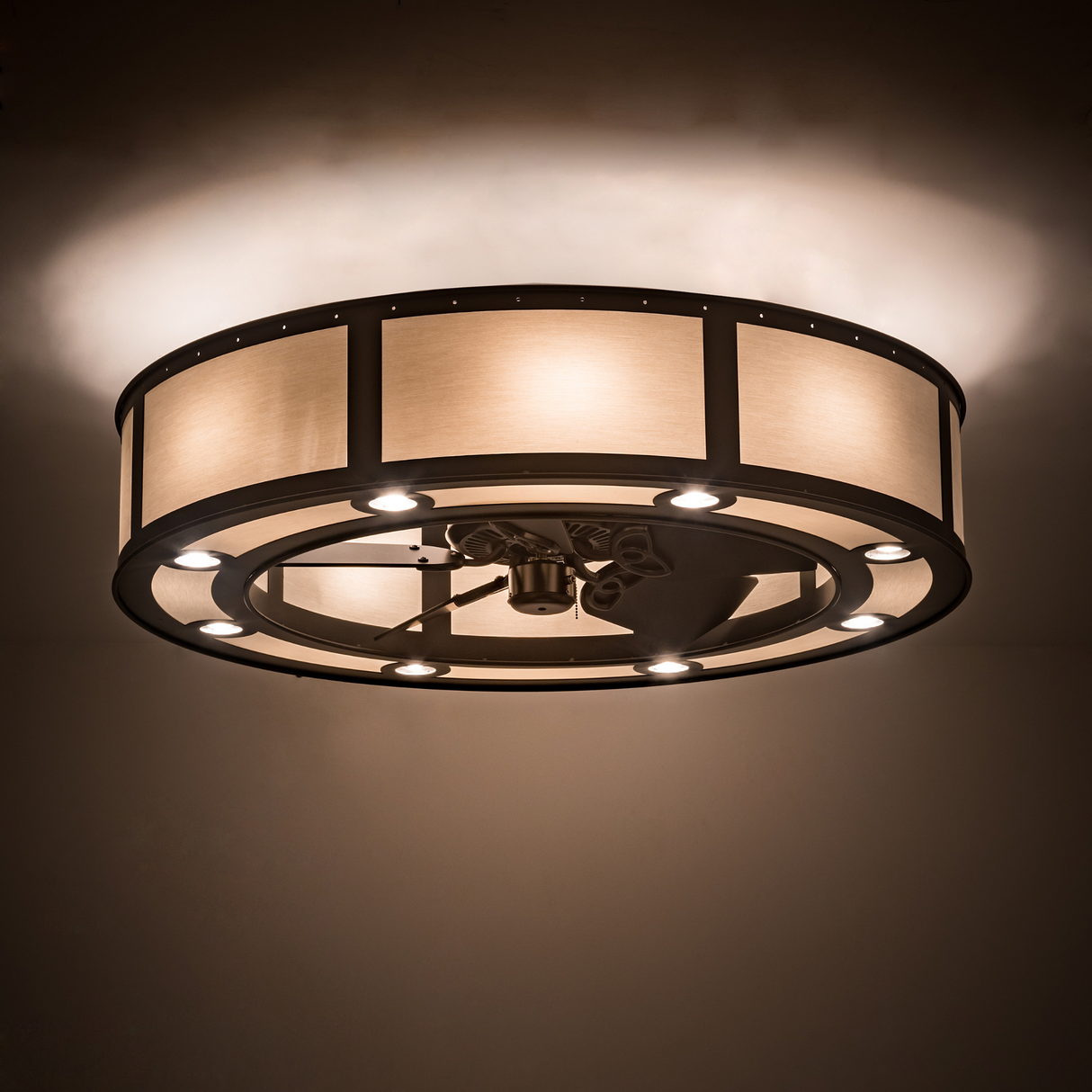 Smythe Craftsman Chandel-Air glowing softly in a dim room..