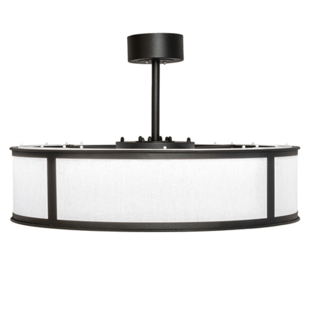 Side profile of Smythe Craftsman Chandel-Air showing white fabric shade.