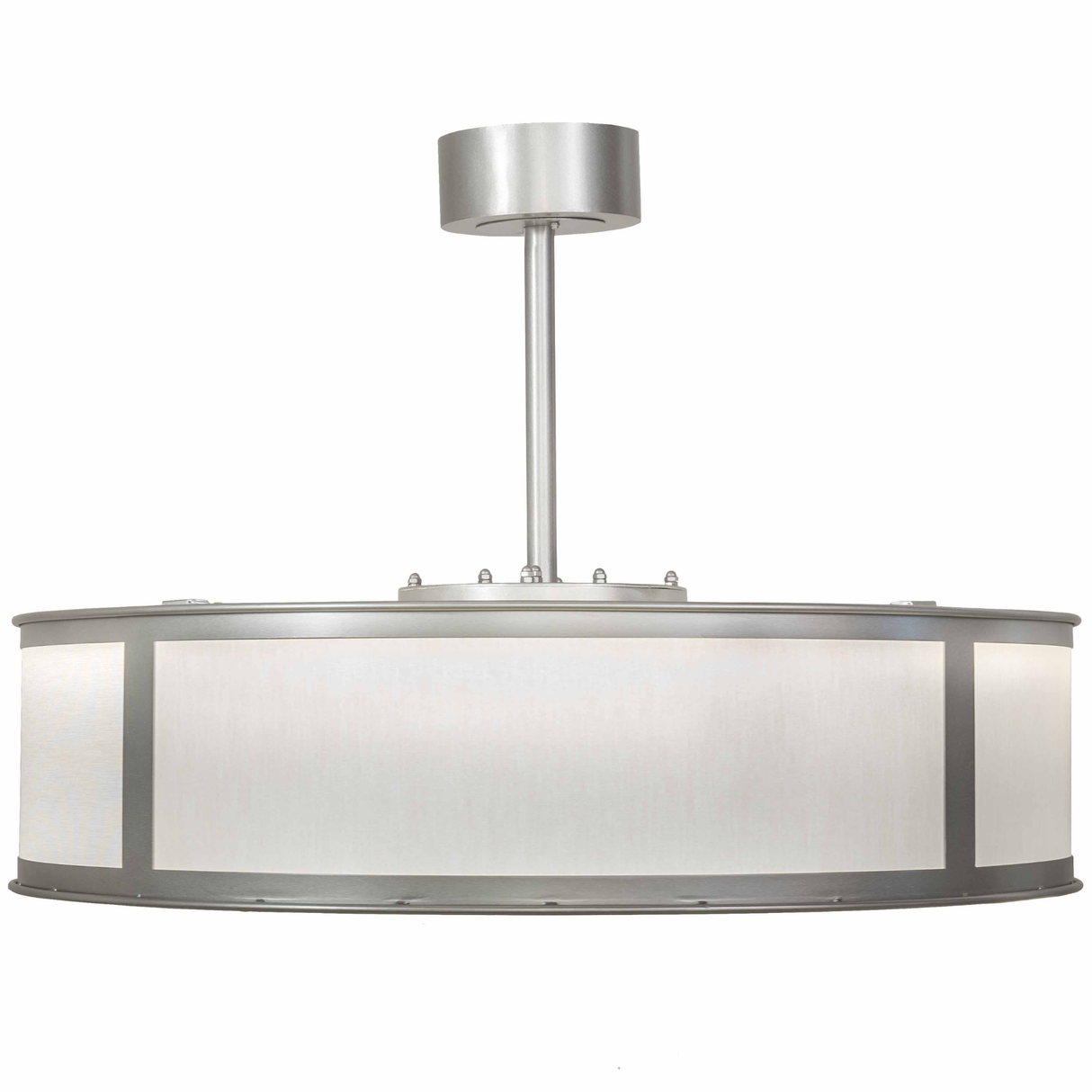 Side profile of Smythe Craftsman Chandel-Air with soft white linen shade.