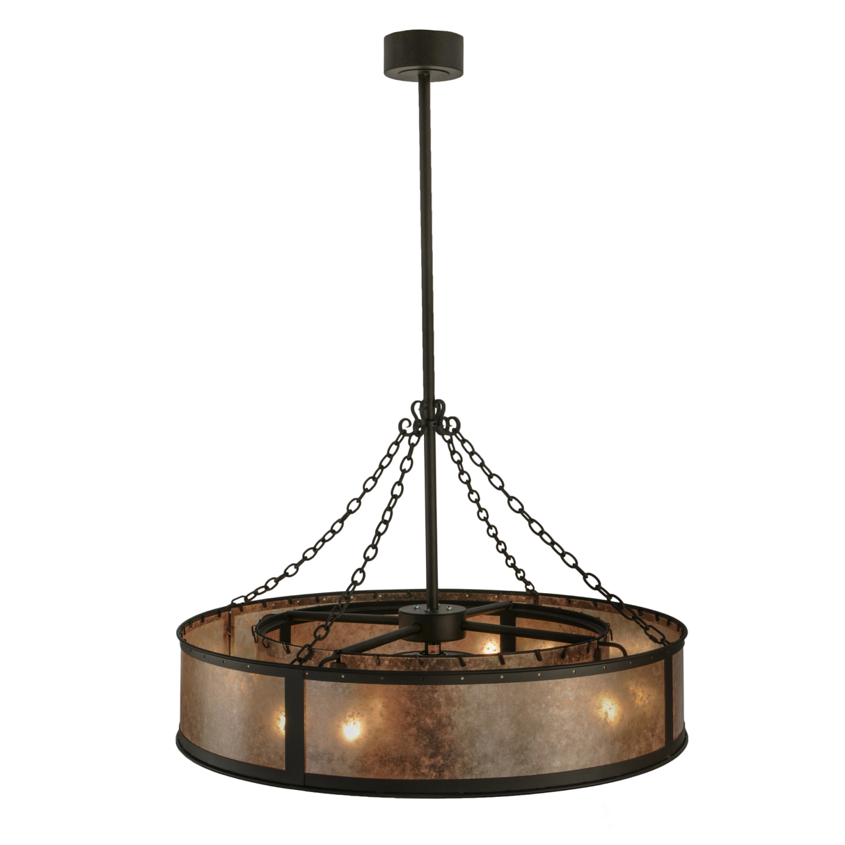 Top angle lit view showing chain supports and frame structure.