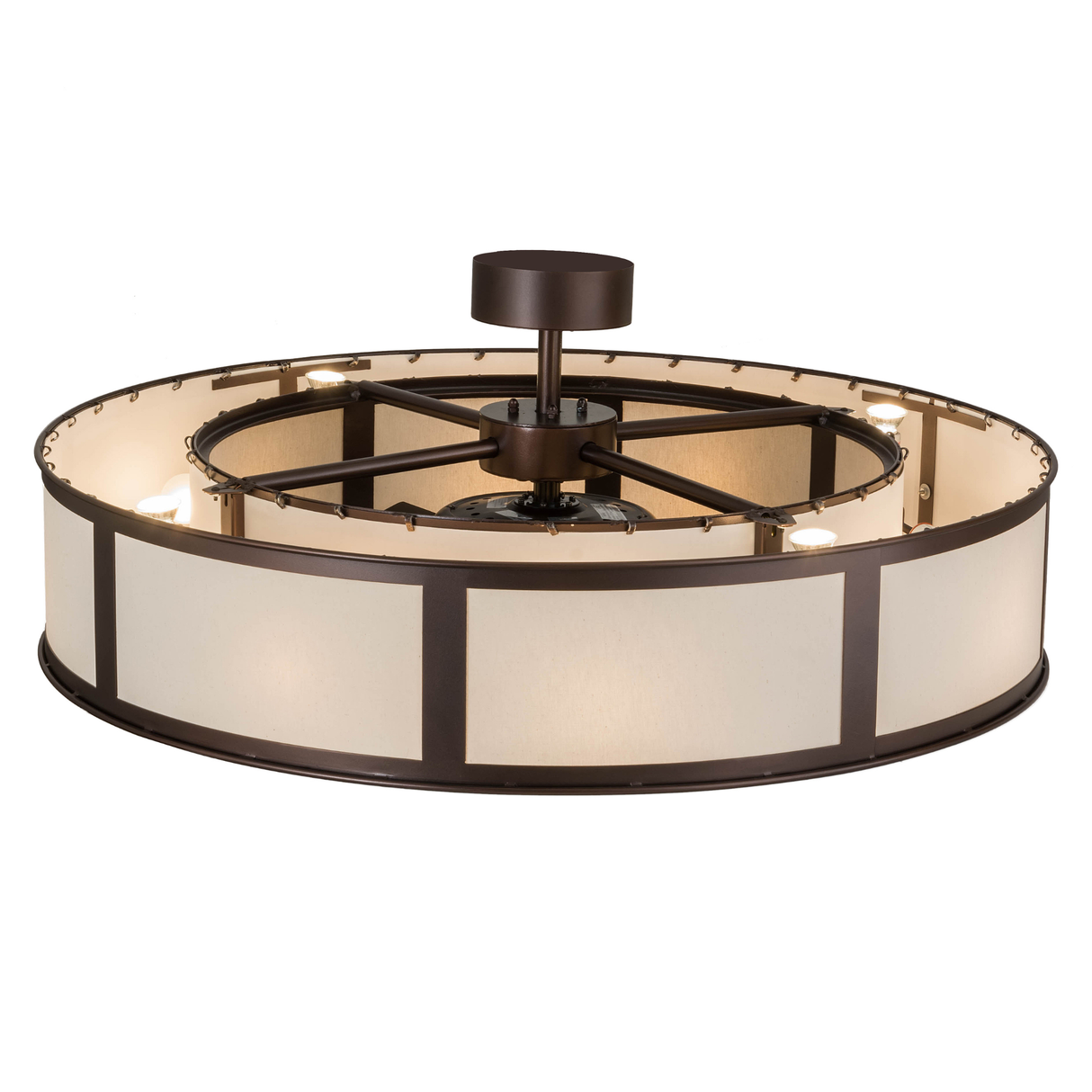 Top angled lit view highlighting warm light diffusion and structure.