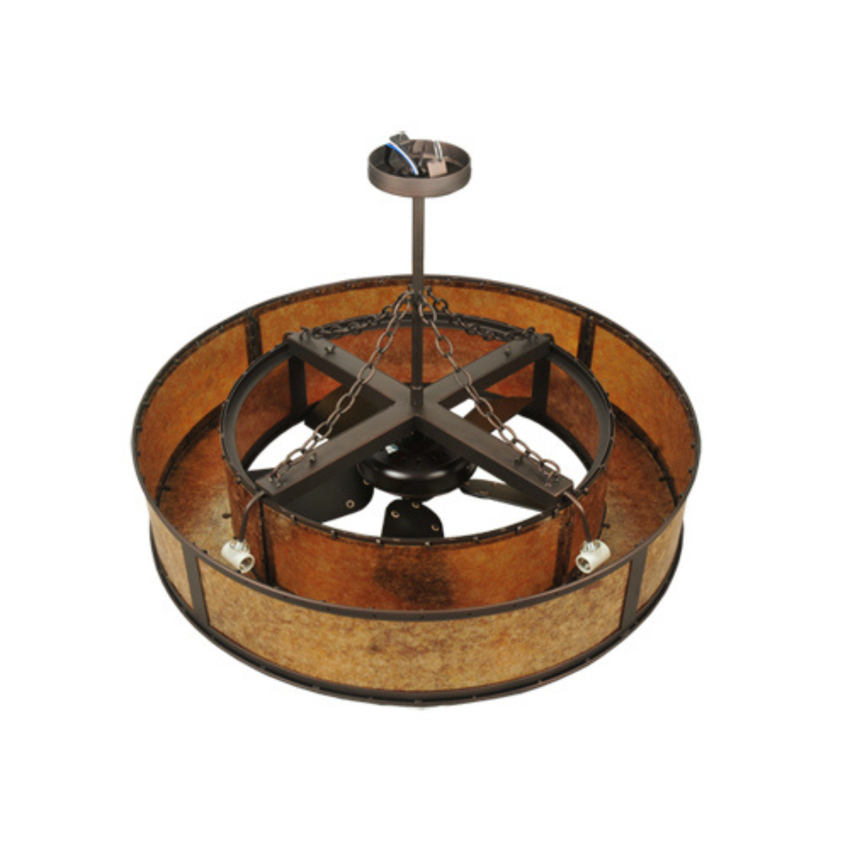 Top interior view revealing fan structure and metal framework.