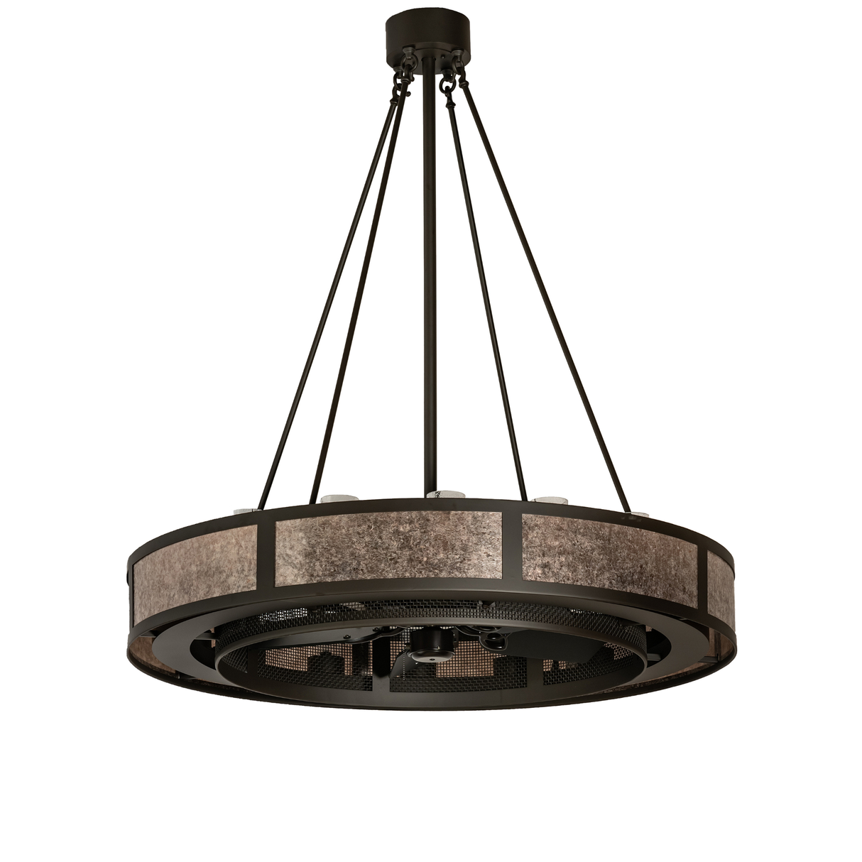 Unlit front view highlighting mica panels and Craftsman metalwork.