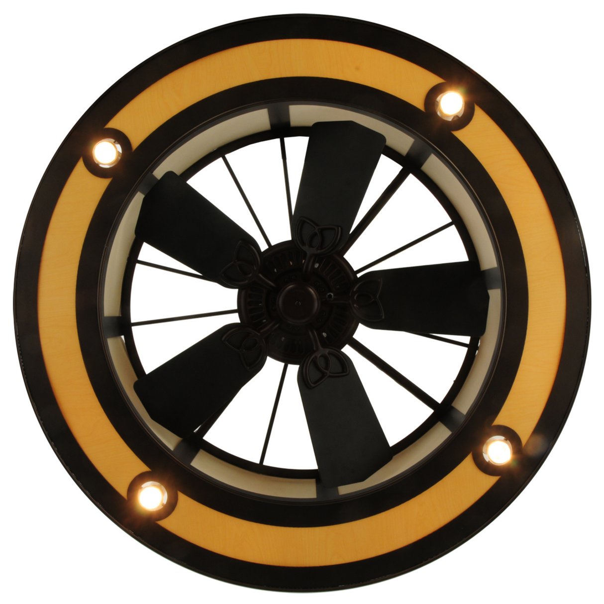 Bottom view showing fan and circular ring light pattern.