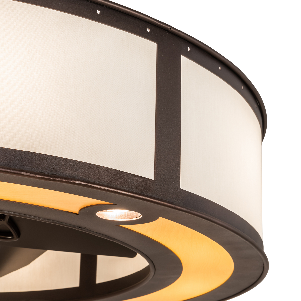 Detailed close-up showing fan blades and bronze housing finish.