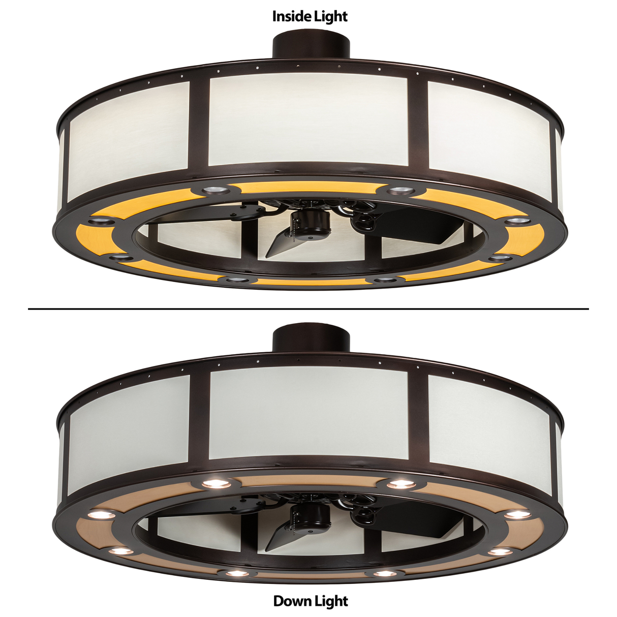 Comparison showing inside light and downlight illumination options.