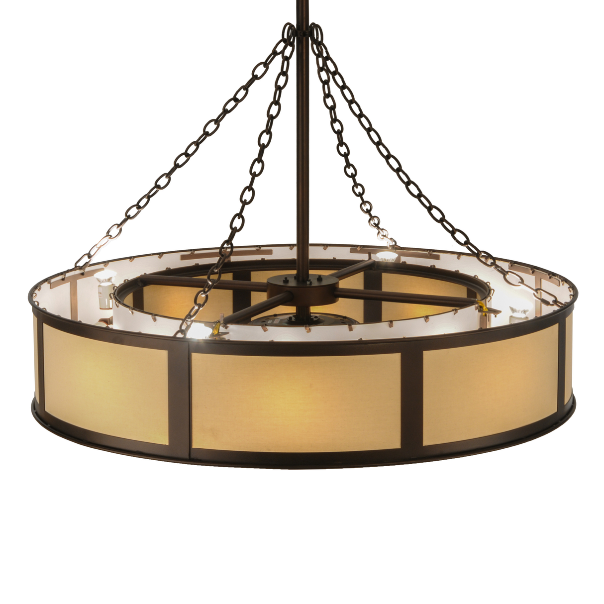 Top angle lit view showing frame, chains, and light distribution.