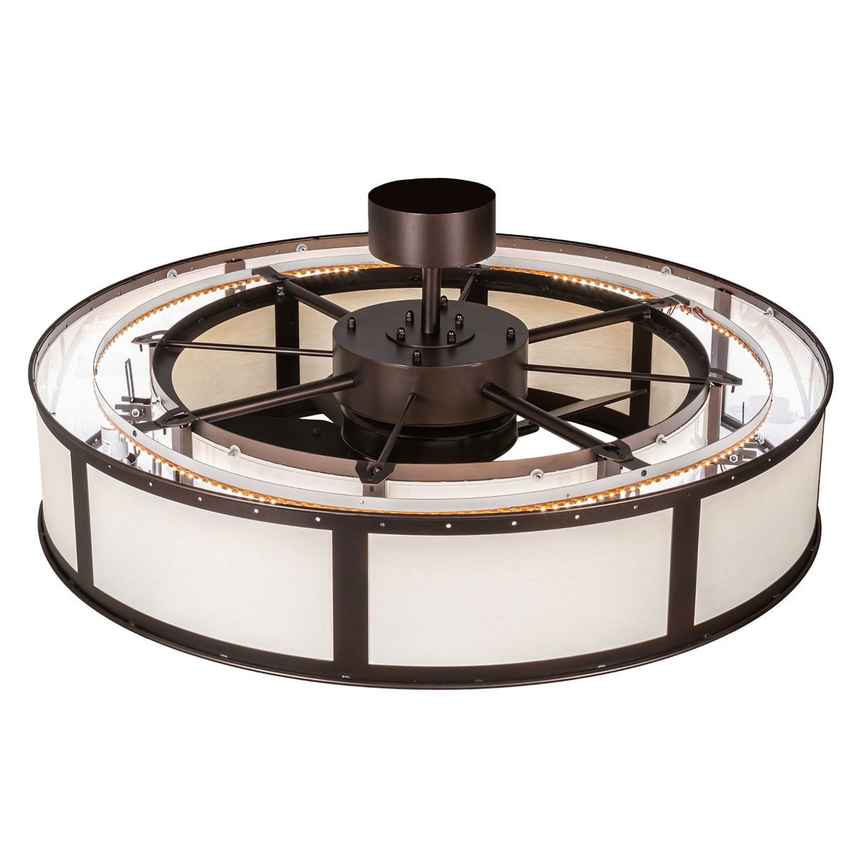 Top view showing fan housing and LED ring structure.