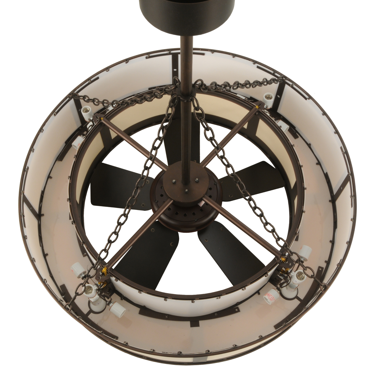 Top view showing fan assembly and light socket configuration.