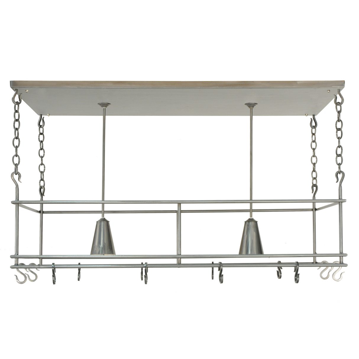 Front view of 48-inch Spartan pot rack with hooks.