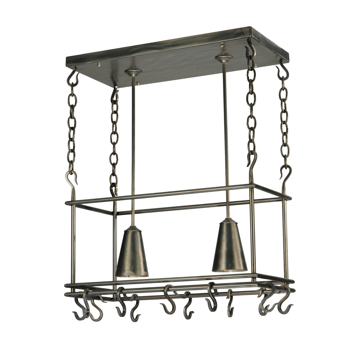 Side angle showing frame and hooks of Spartan 2 Light Pot Rack.