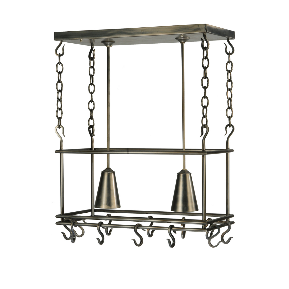 Vertical view emphasizing height and design of Spartan 2 Light Pot Rack.