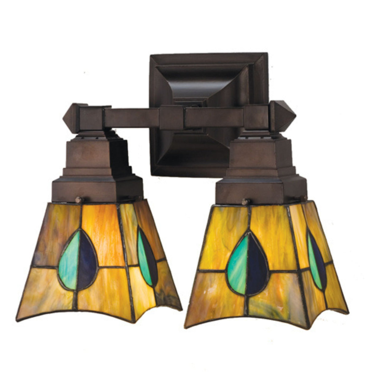 Elegant wall sconce with colorful Mackintosh leaf glass panels.
