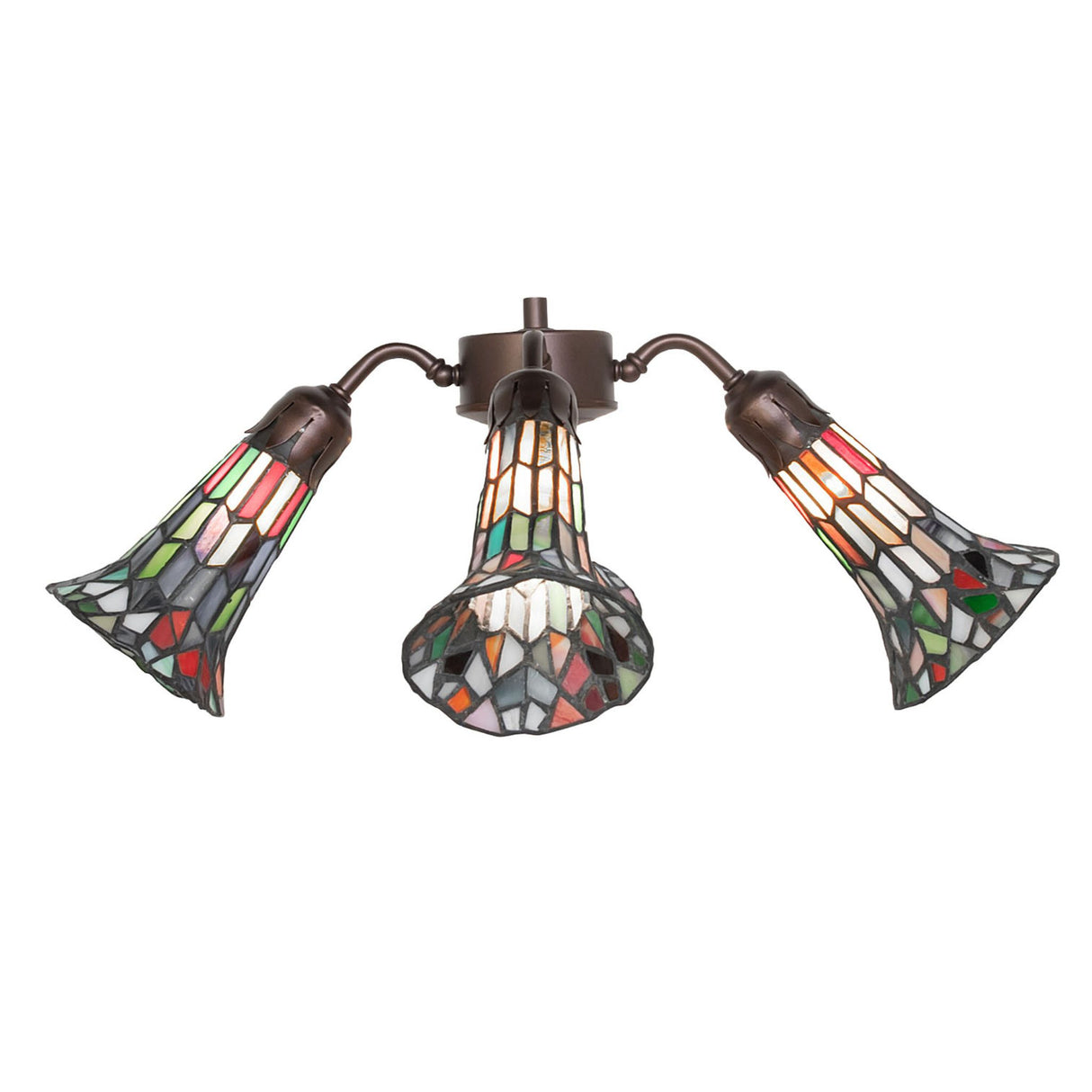 Angled front view highlighting the detailed stained glass and warm lighting effect.