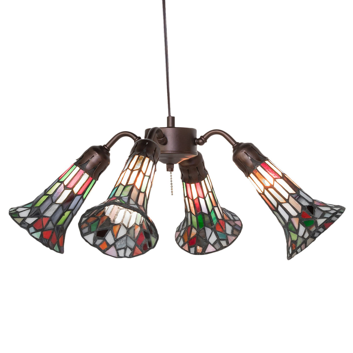 Side view of the fan light showcasing its curved arms and elegant floral-inspired design.
