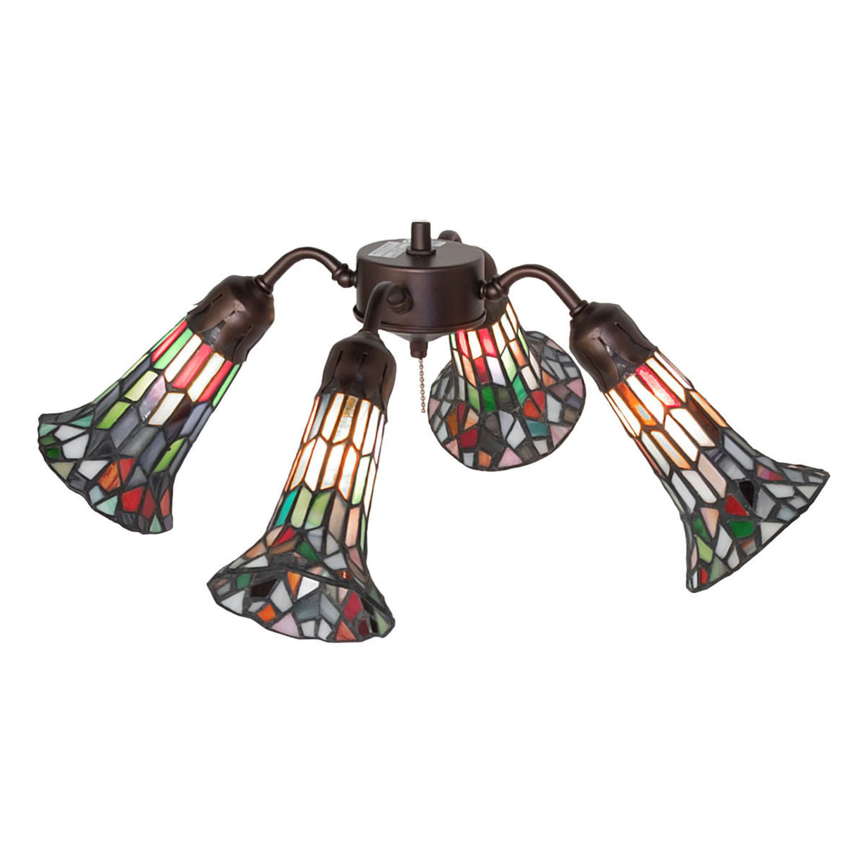 Top-down view displaying the symmetrical arrangement of the four stained glass shades.