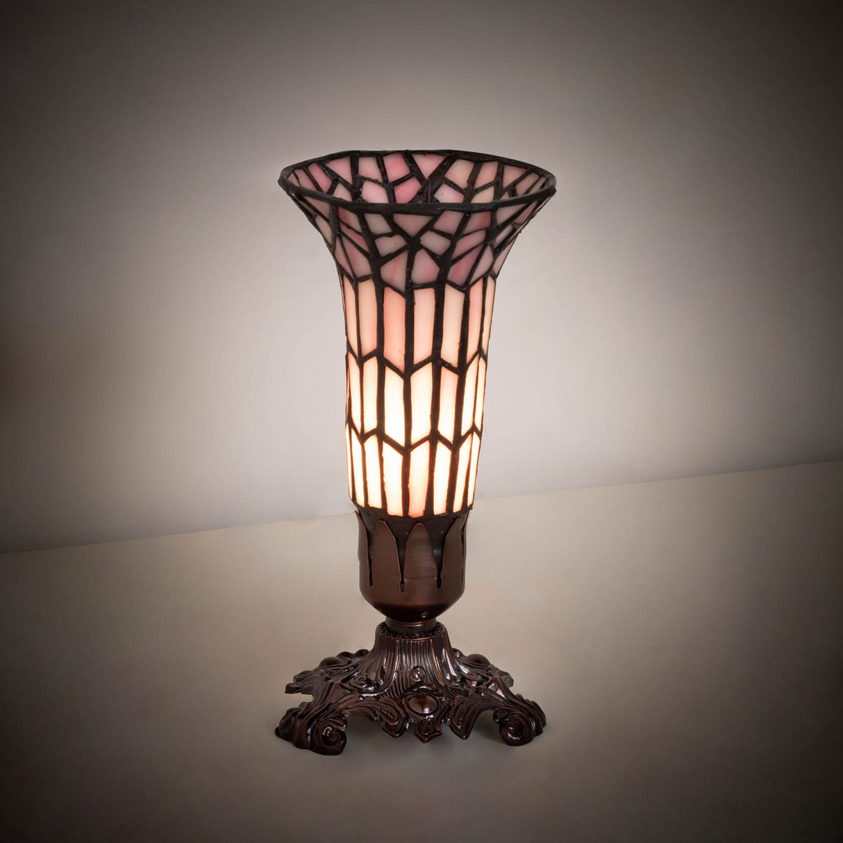 Illuminated Pond Lily stained glass accent lamp.