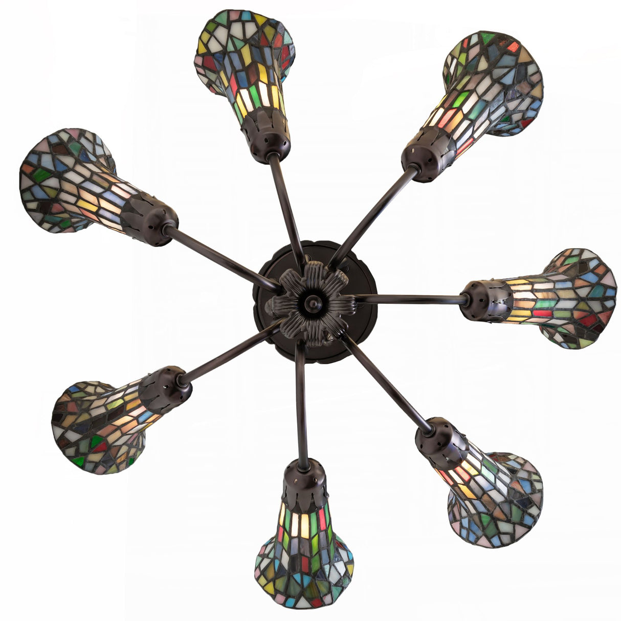Overhead view displaying all seven stained glass shades.