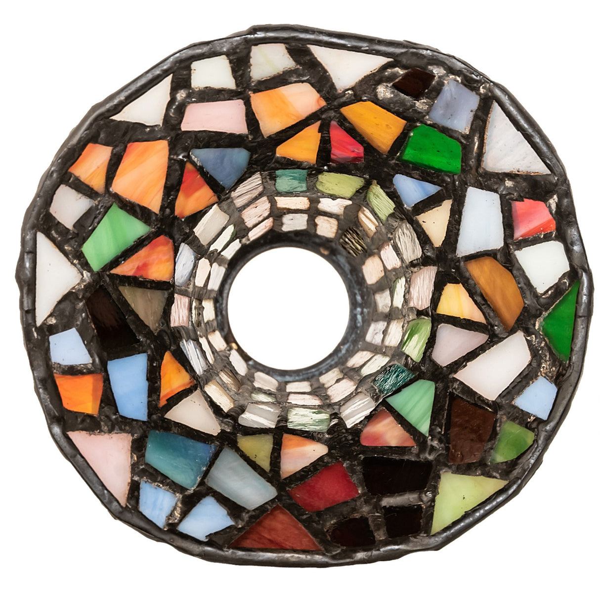 Overhead view of stained glass lily shade with wide opening.