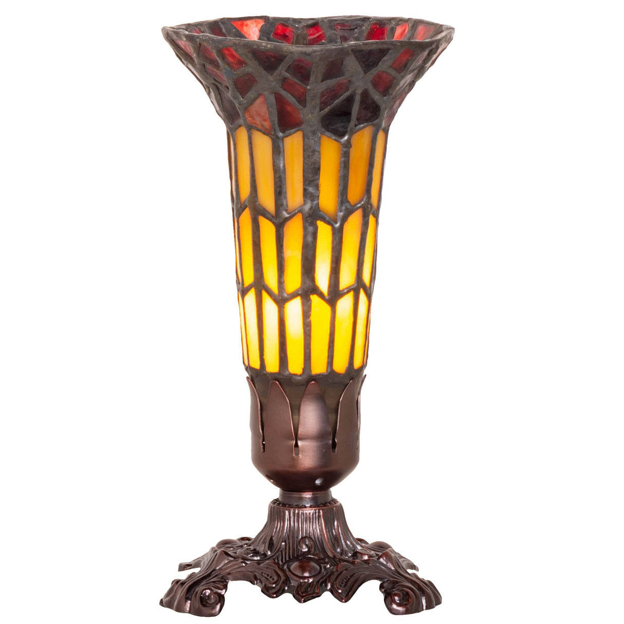 Full view of 8" stained glass Pond Lily Victorian accent lamp with Mahogany Bronze base.