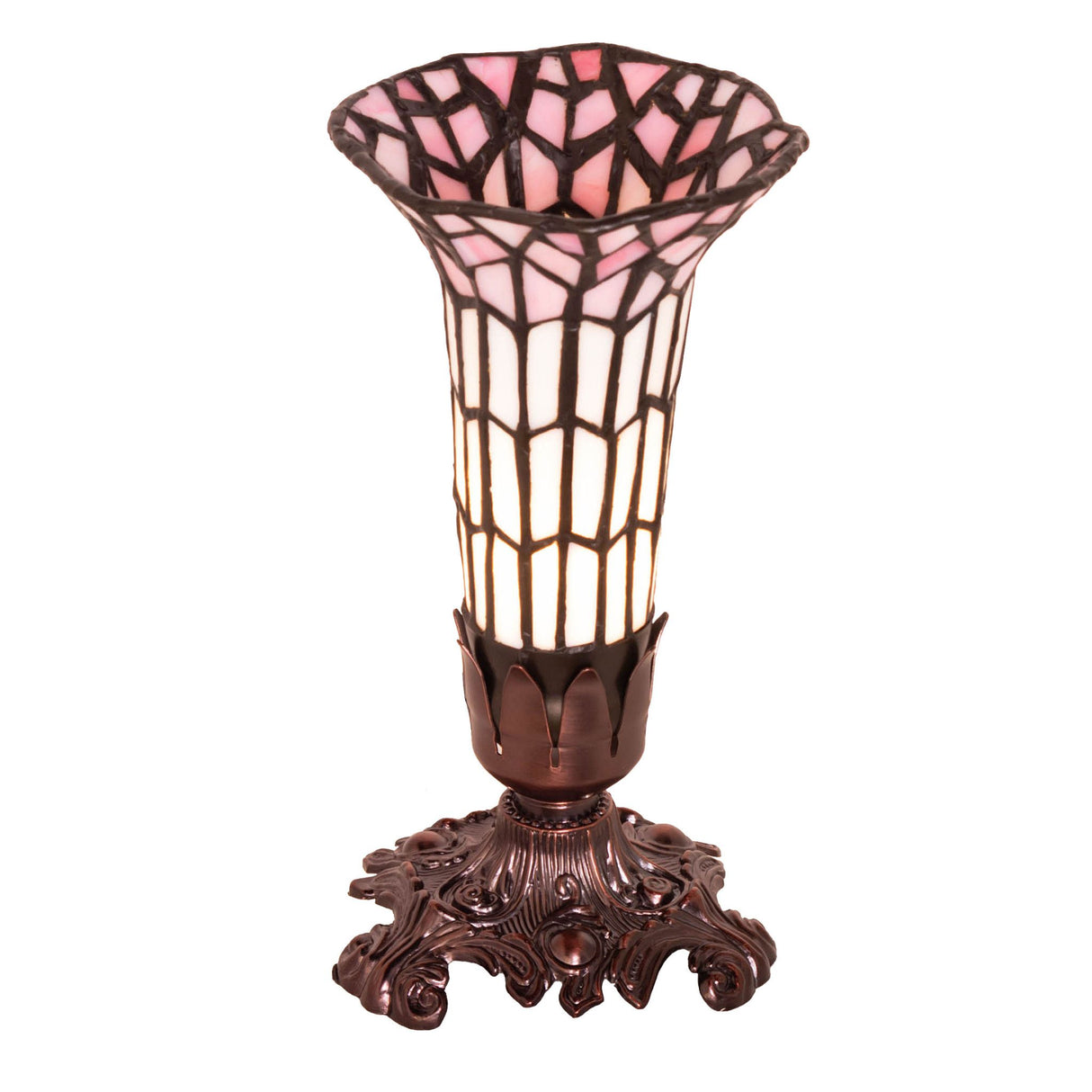 Full view of an 8-inch high stained glass Pond Lily Victorian accent lamp.