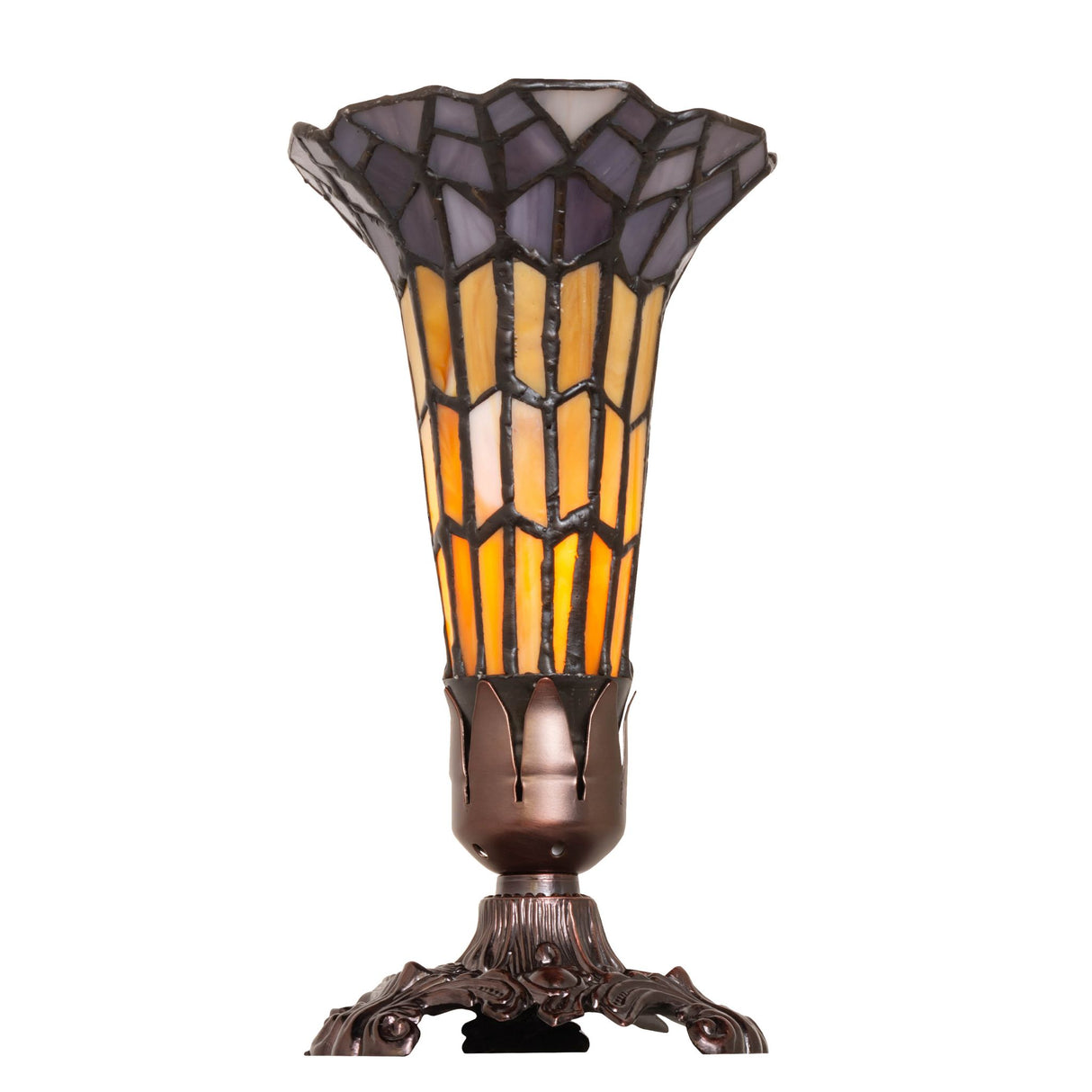 Side profile of the 8" high Pond Lily Victorian accent lamp showing intricate details.