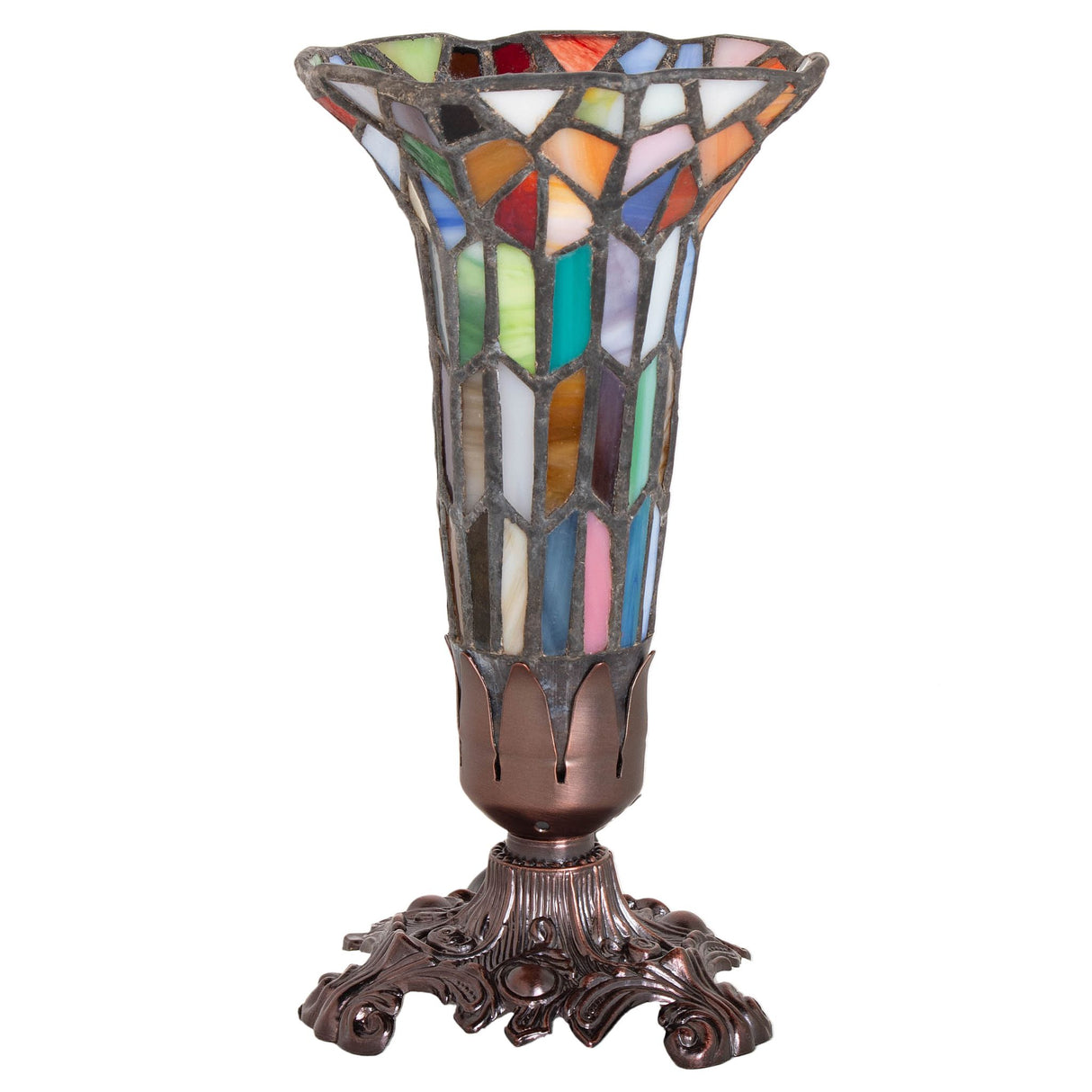 Unlit view of the stained glass Pond Lily Victorian accent lamp highlighting intricate details.