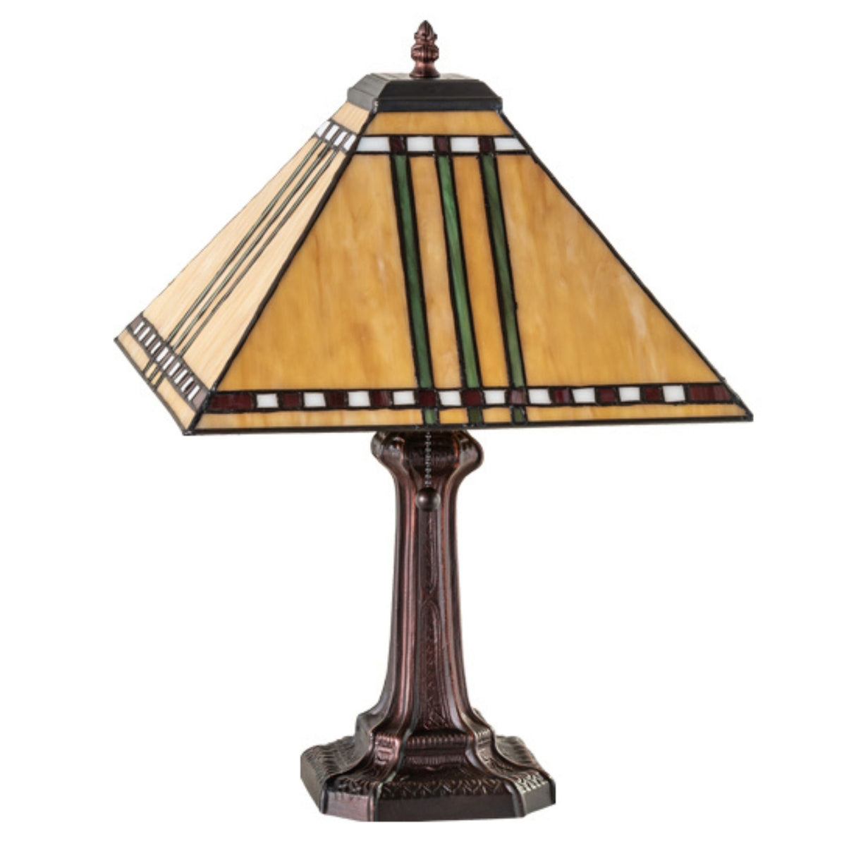 Stained-glass Prairie Corn table lamp with warm amber hues and geometric accents.