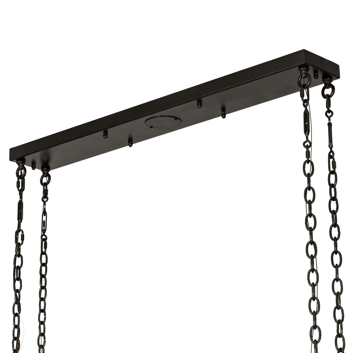 Rectangular ceiling plate and chains of Steamboat pot rack chandelier.