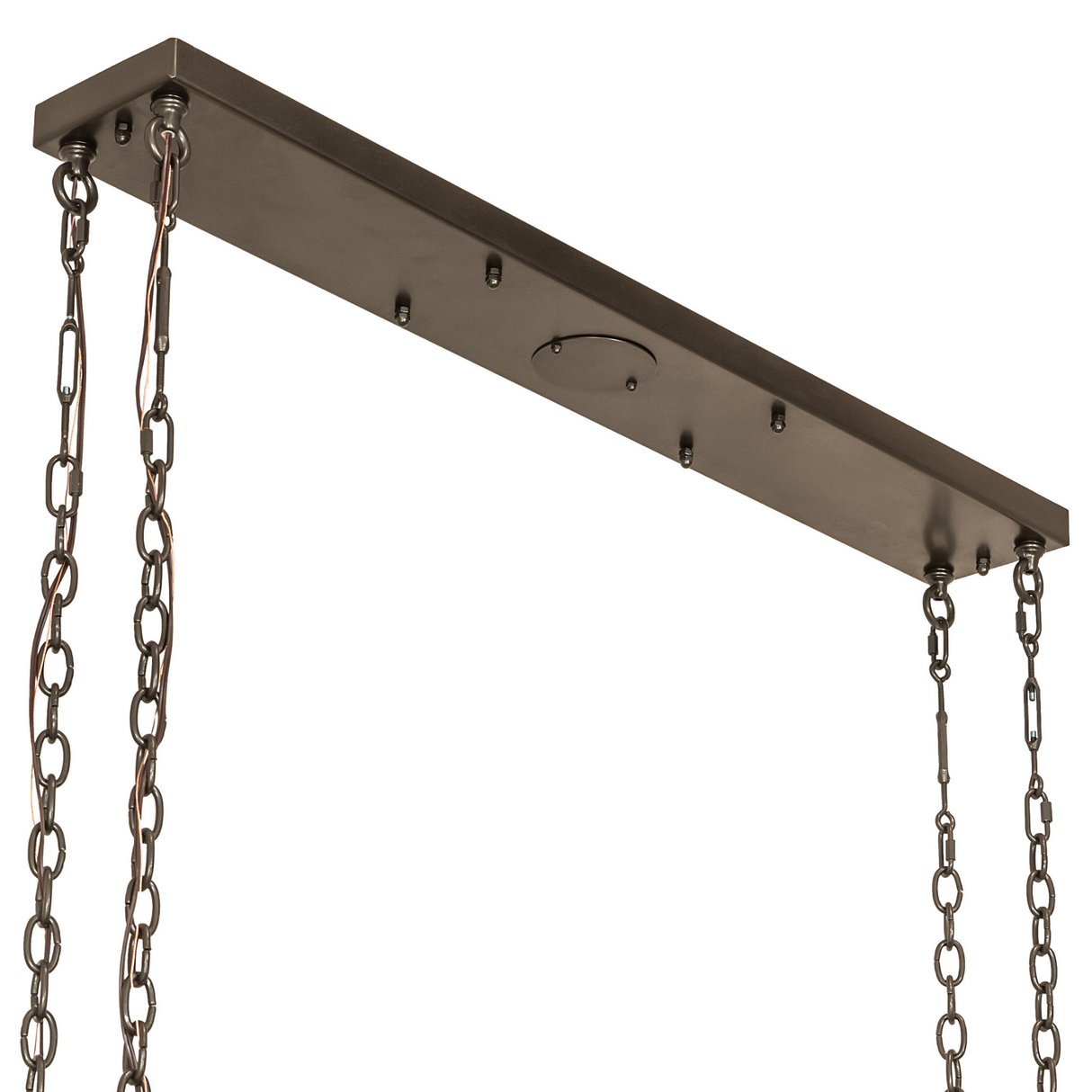 Close detail of mahogany wood frame with bronze hooks.