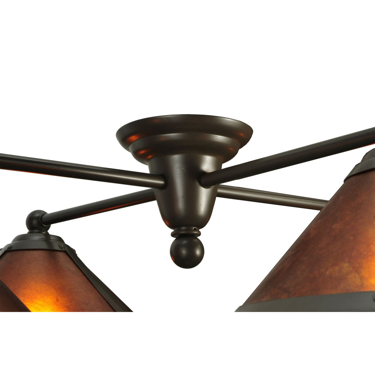 Close-up of the ceiling canopy and support rods of the Sutter 4 Light Flushmount.