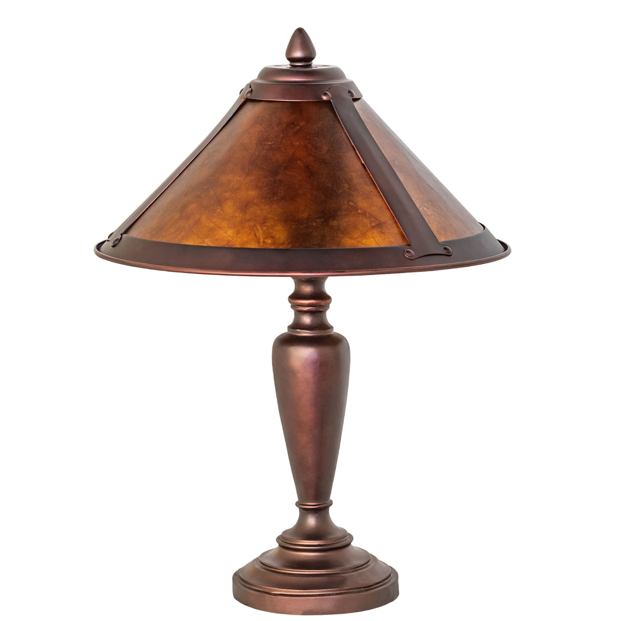17" High sutter accent lamp with amber shade and bronze base.