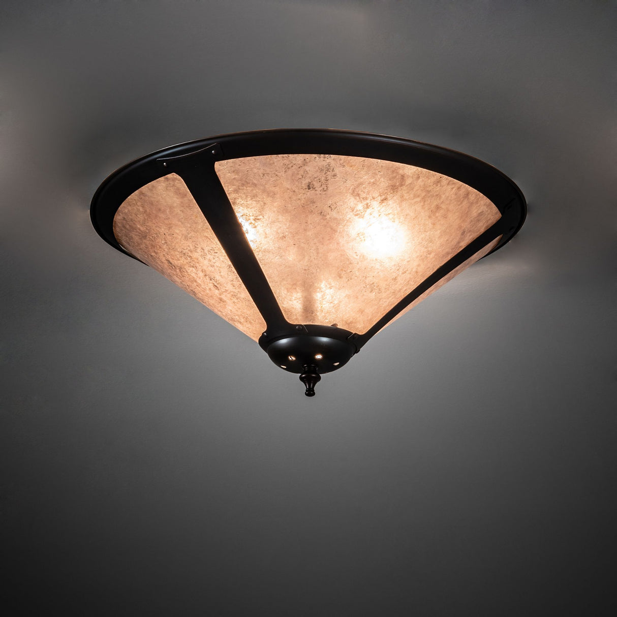 Sutter Flushmount ambient view with Silver Mica shade creating a warm glow.