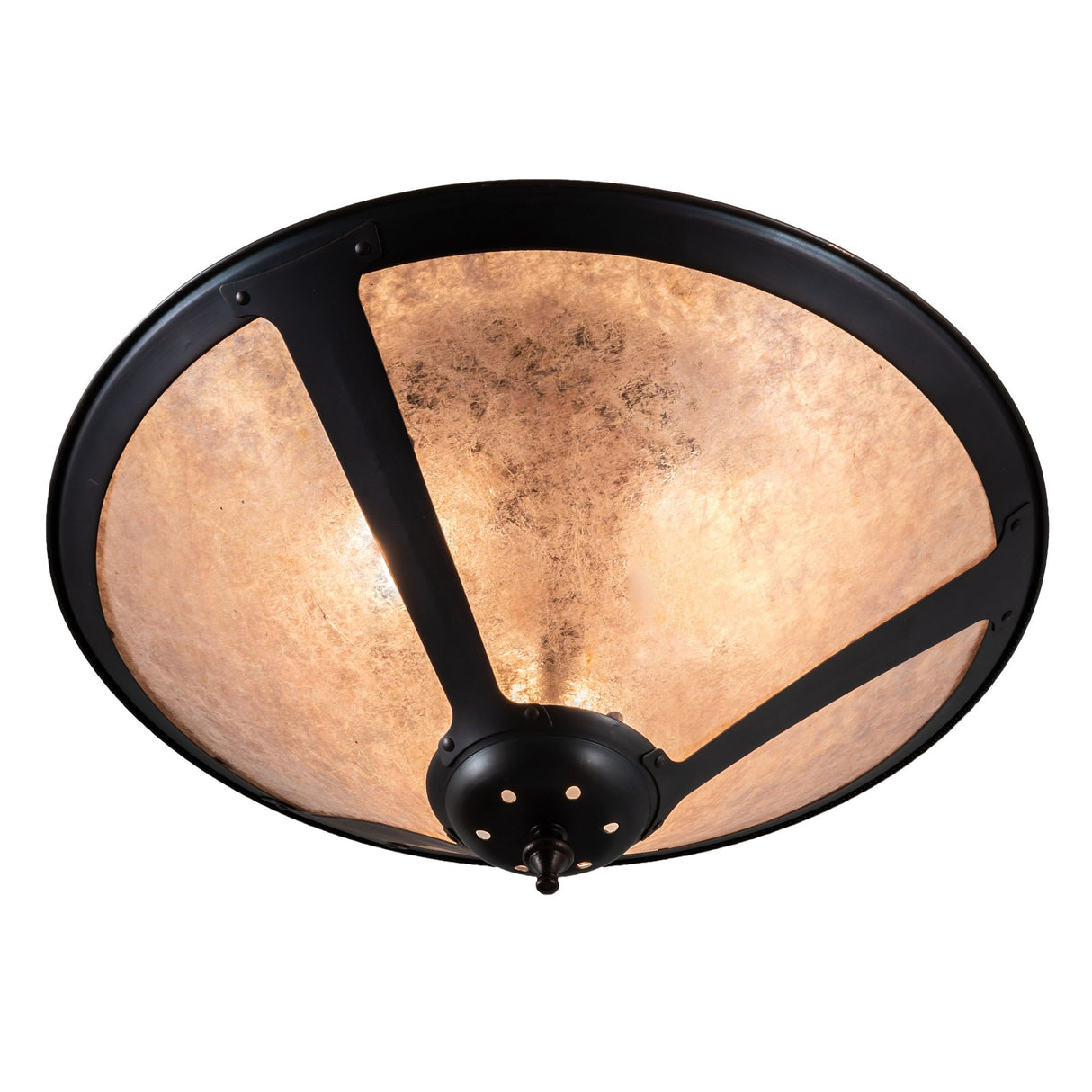 Angled view of the Sutter Flushmount emphasizing its hand-finished framework.