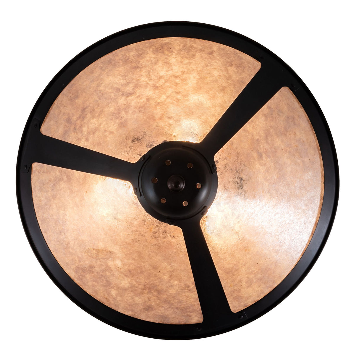 Bottom view of the Sutter Flushmount highlighting its elegant framework and finial detail.