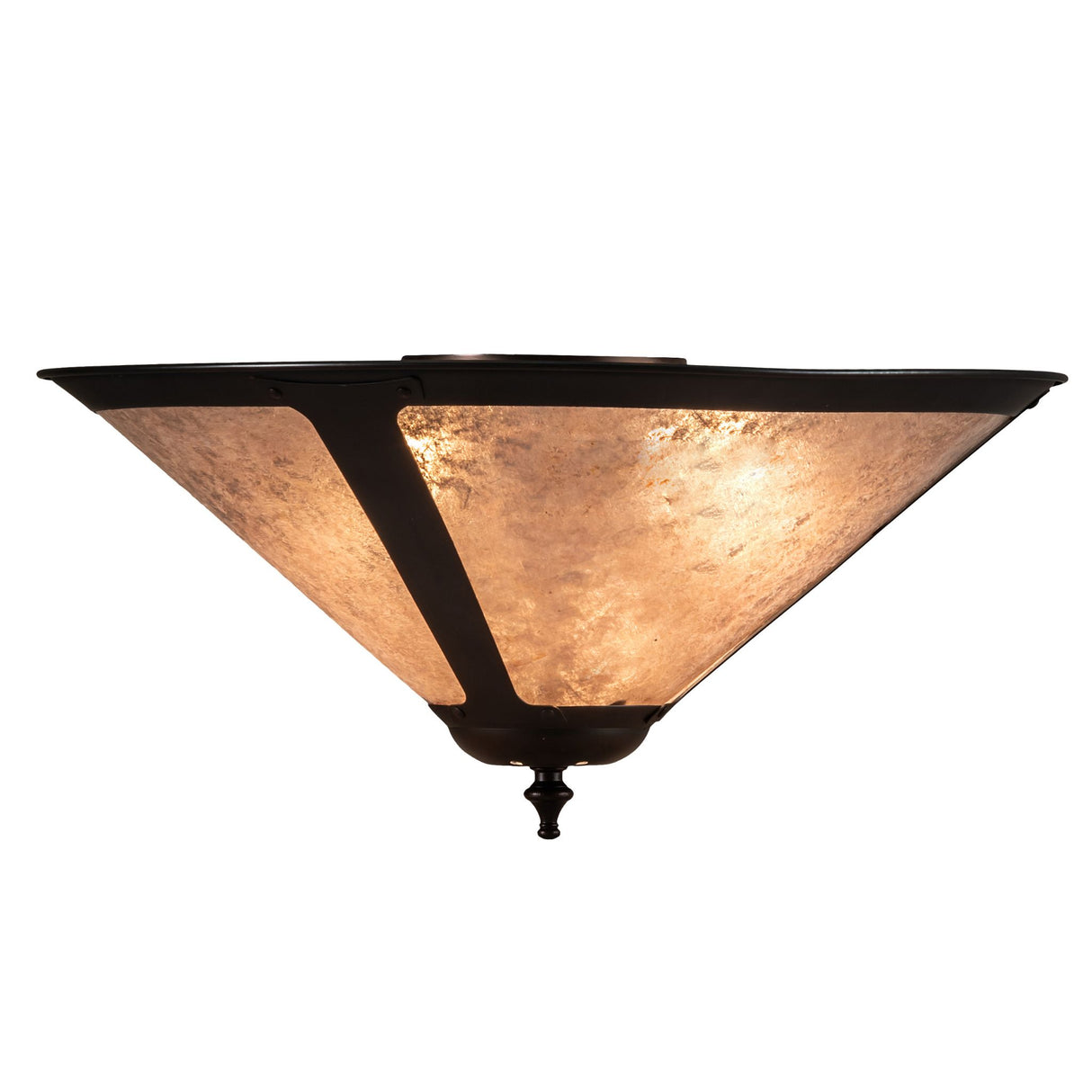 Side view of the Sutter Flushmount with its inverted shade and Mahogany Bronze accents.
